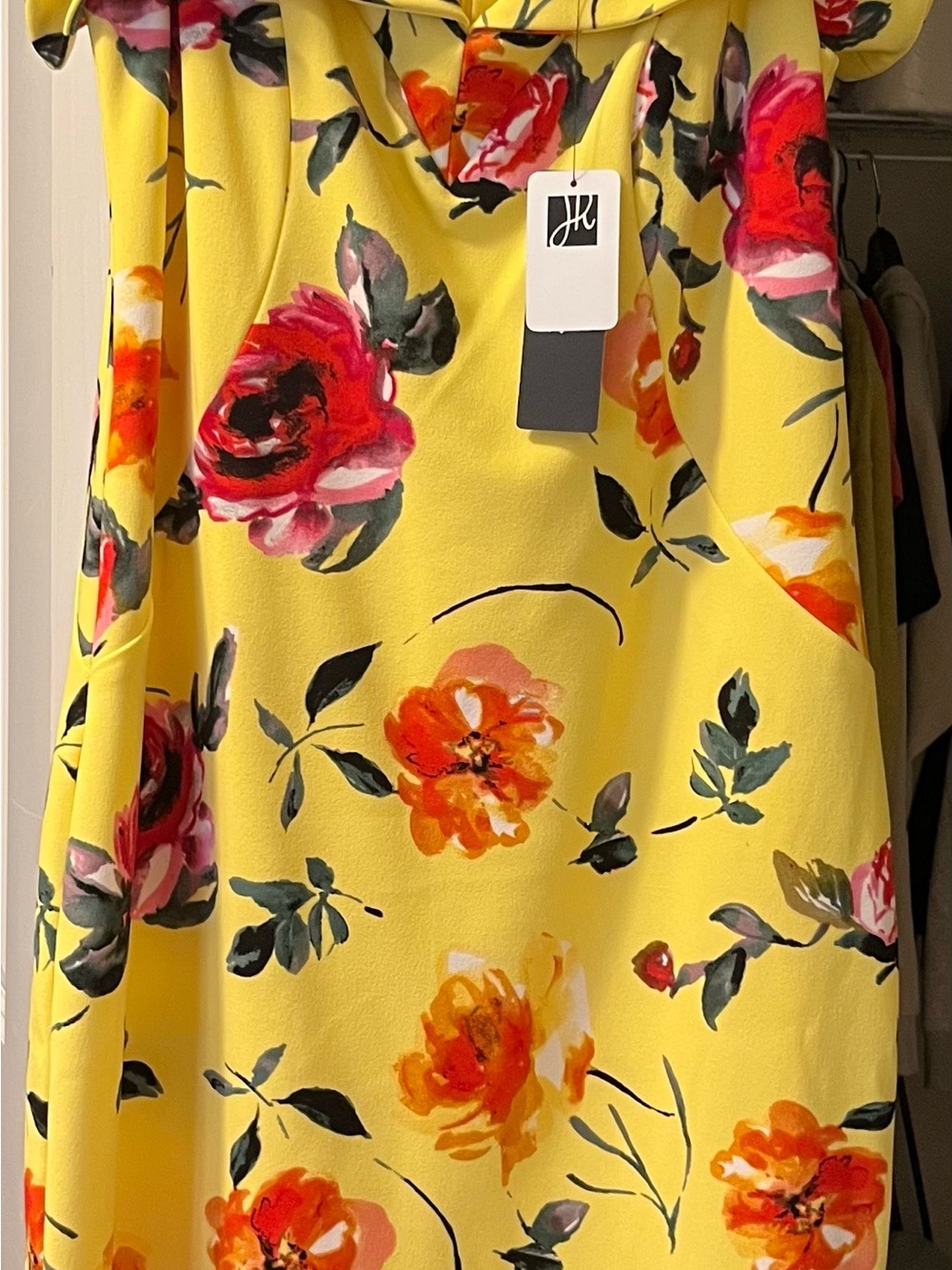 Joseph Ribkoff Yellow Floral Cold-Shoulder Midi Dress - Picture 4 of 6